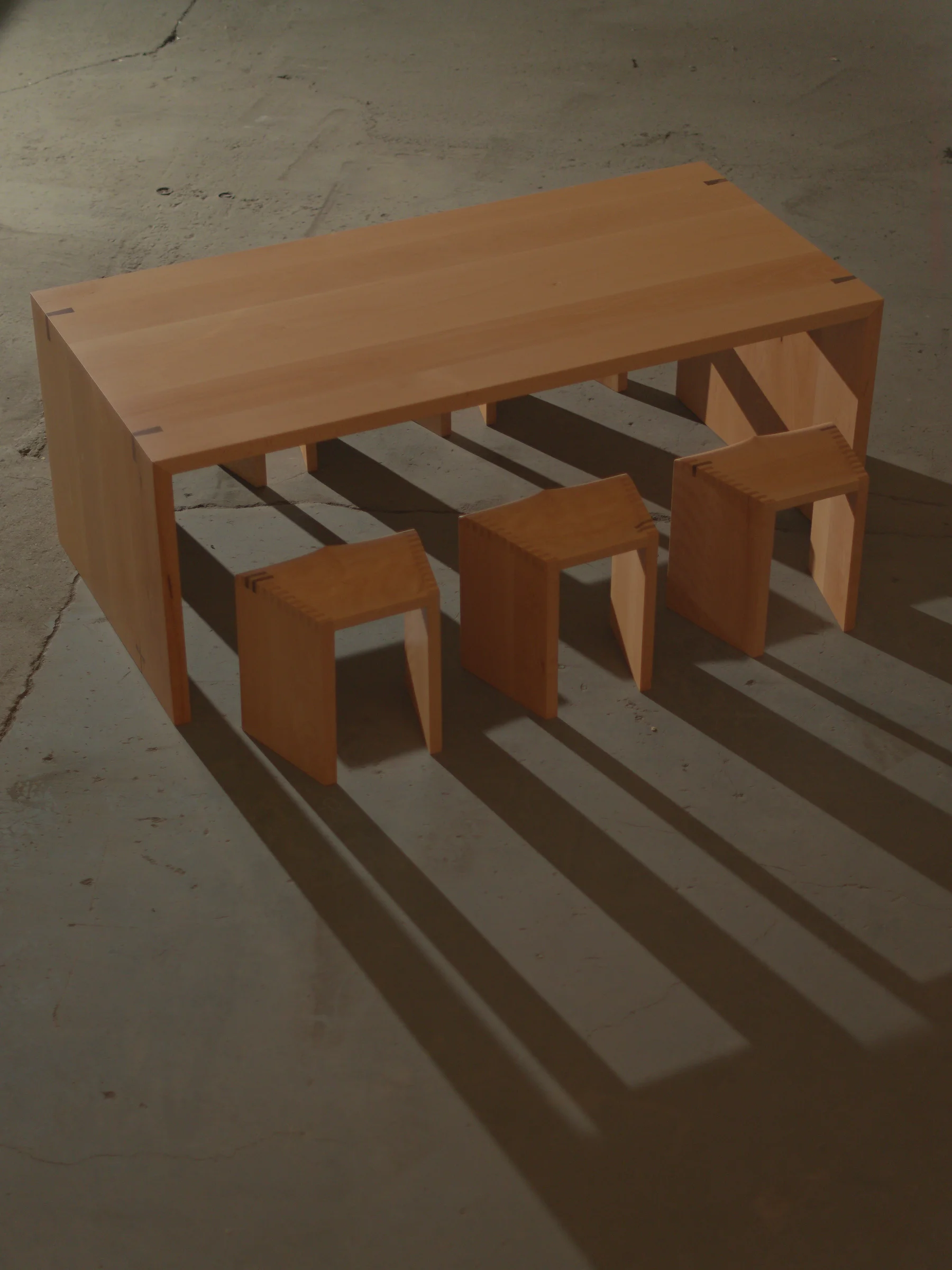 Westlake Table, full view with stools, studio shot